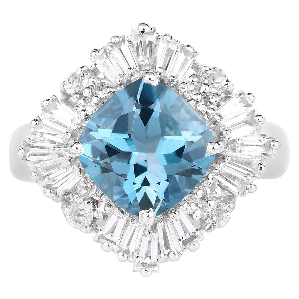 London Blue Topaz Ring With White Topaz 5.08 Carats Sterling Silver