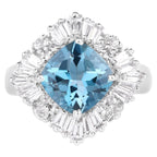 London Blue Topaz Ring With White Topaz 5.08 Carats Sterling Silver