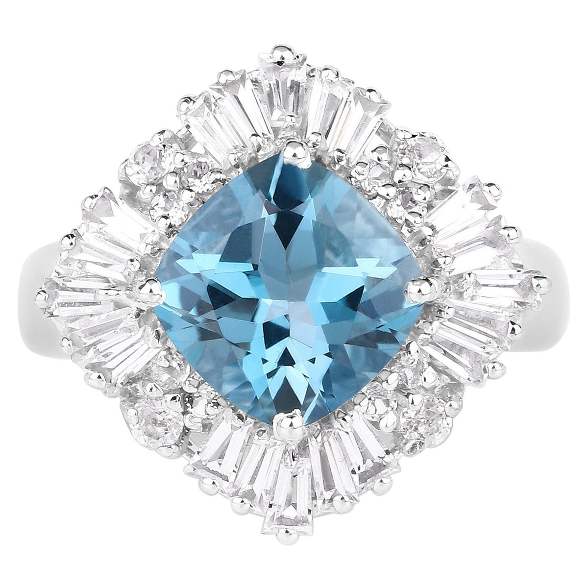 London Blue Topaz Ring With White Topaz 5.08 Carats Sterling Silver