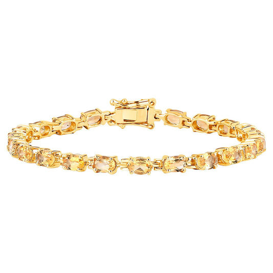 Citrine Tennis Bracelet 9.45 Carats Oval Cut 14K Yellow Gold Plated Silver