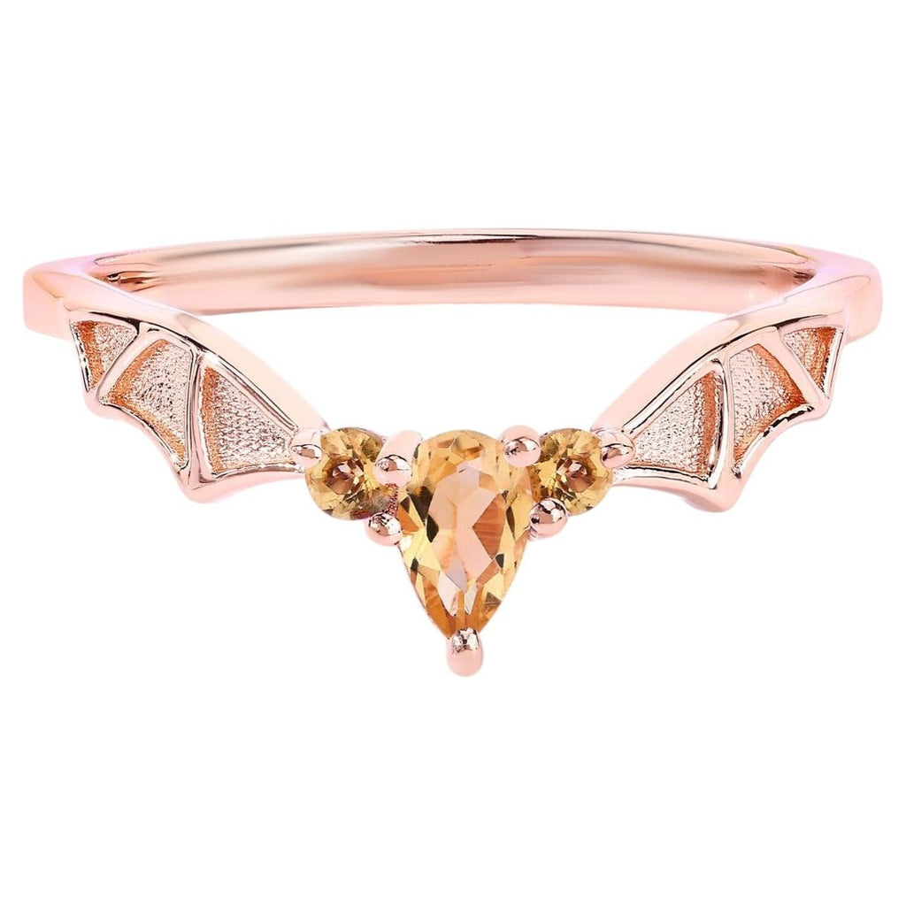 Citrine Bat Ring 0.24 Carats Gold Plated Silver
