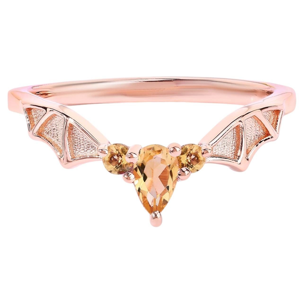 Citrine Bat Ring 0.24 Carats Gold Plated Silver