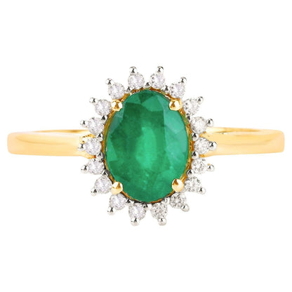 Natural Zambian Emerald Ring With Diamonds 1.30 Carats 14K Yellow Gold