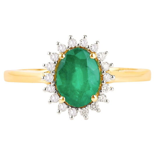 Natural Zambian Emerald Ring With Diamonds 1.30 Carats 14K Yellow Gold