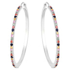Natural Multicolor Sapphire Hoop Earrings 2.16 Carats Sterling Silver