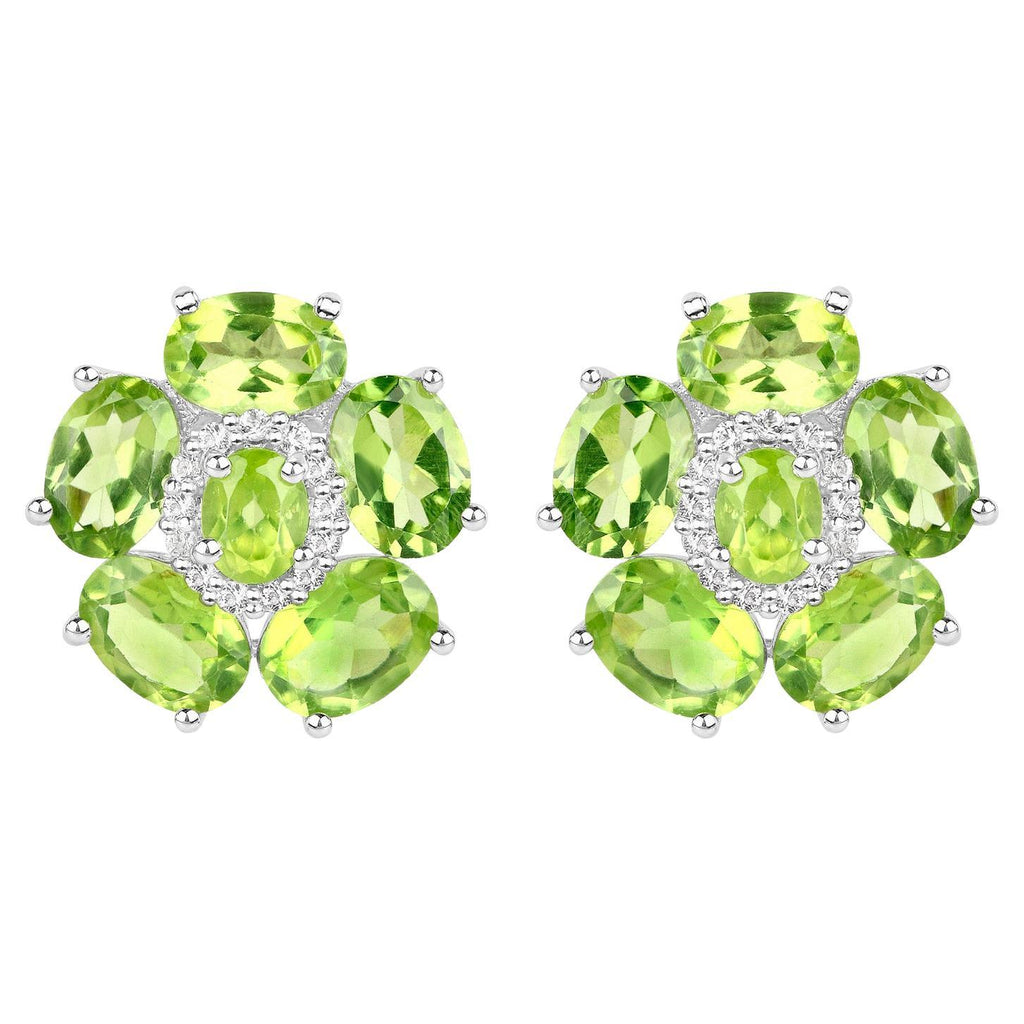 Natural Peridot and White Topaz Floral Earrings 9.3 Carats