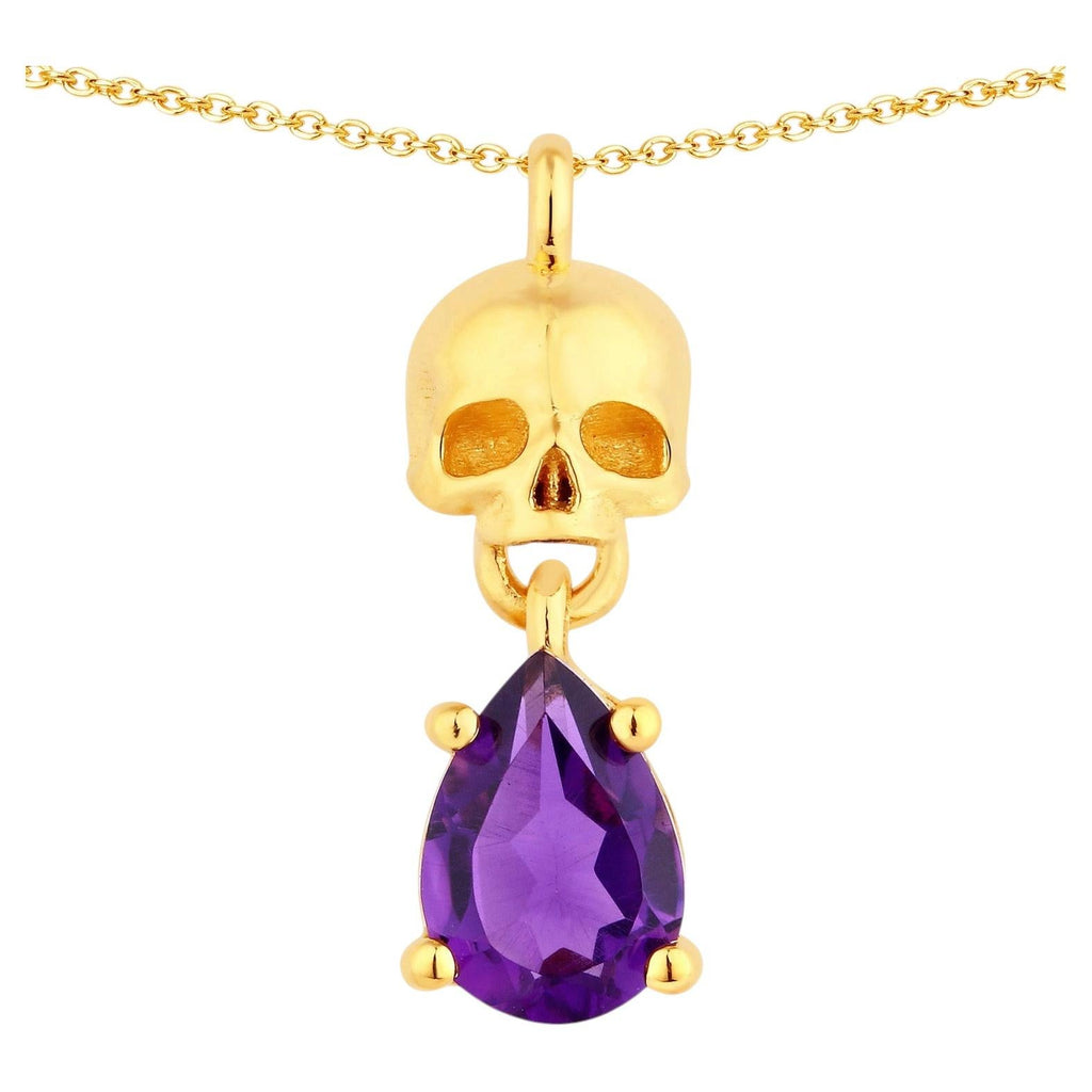 Amethyst Skull Pendant 0.66 Carats Gold Plated Silver