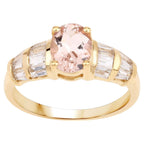 Morganite Ring With White Topaz 1.82 Carats Gold Plated Silver