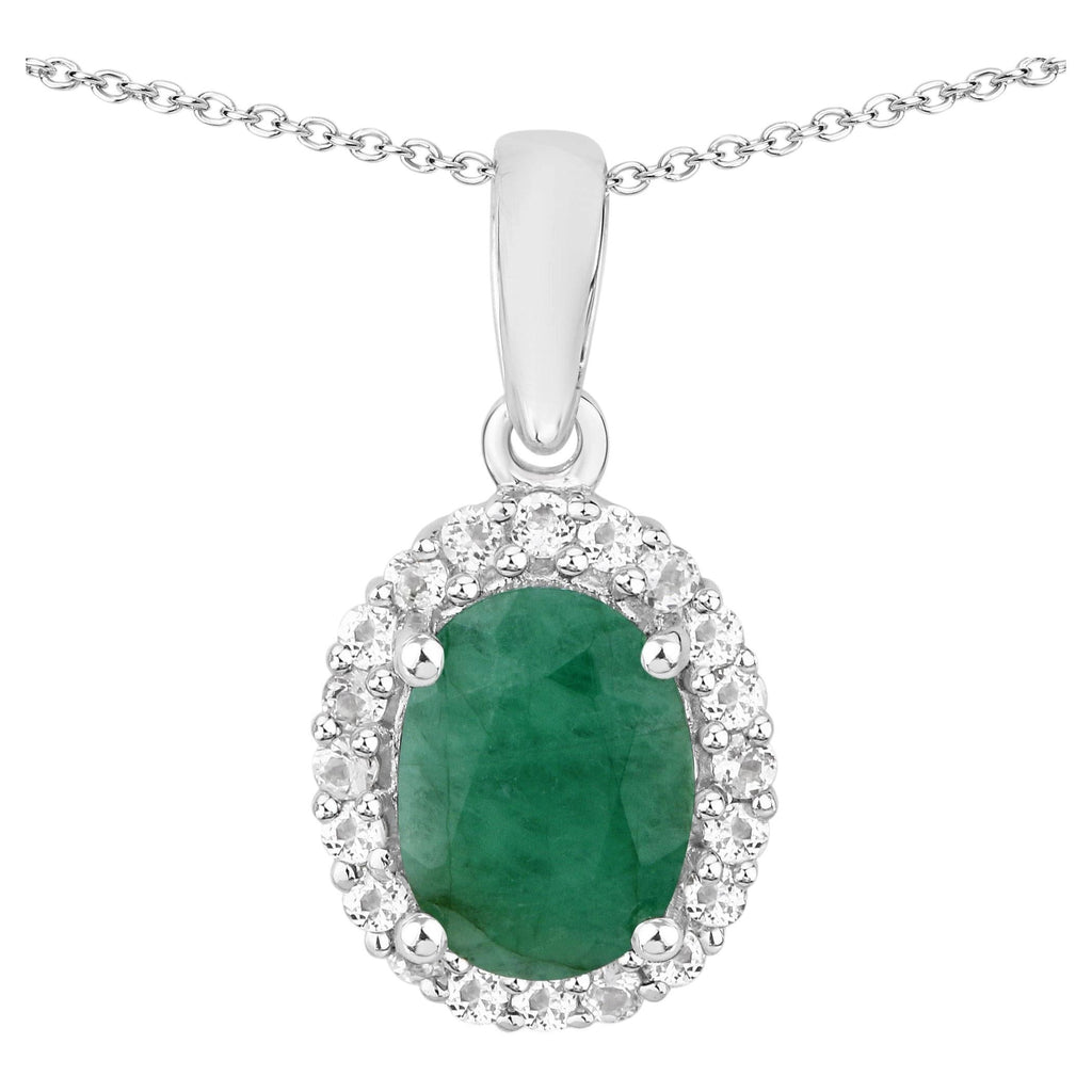 Emerald Pendant With White Topaz 1.52 Carats Sterling Silver