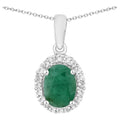 Emerald Pendant With White Topaz 1.52 Carats Sterling Silver