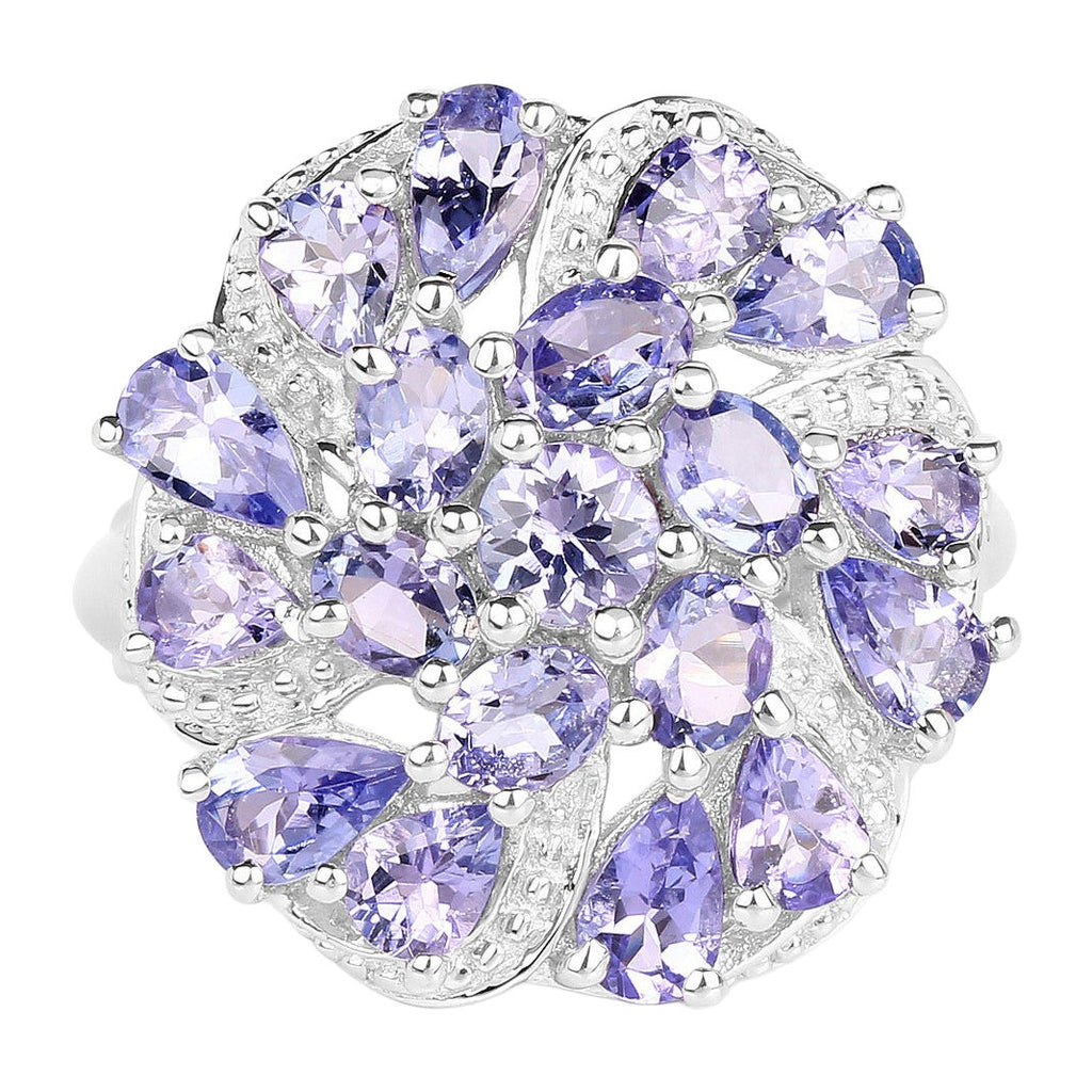 Tanzanite Flower Ring 3.28 Carats Sterling Silver