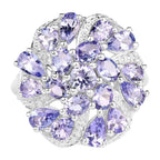 Tanzanite Flower Ring 3.28 Carats Sterling Silver