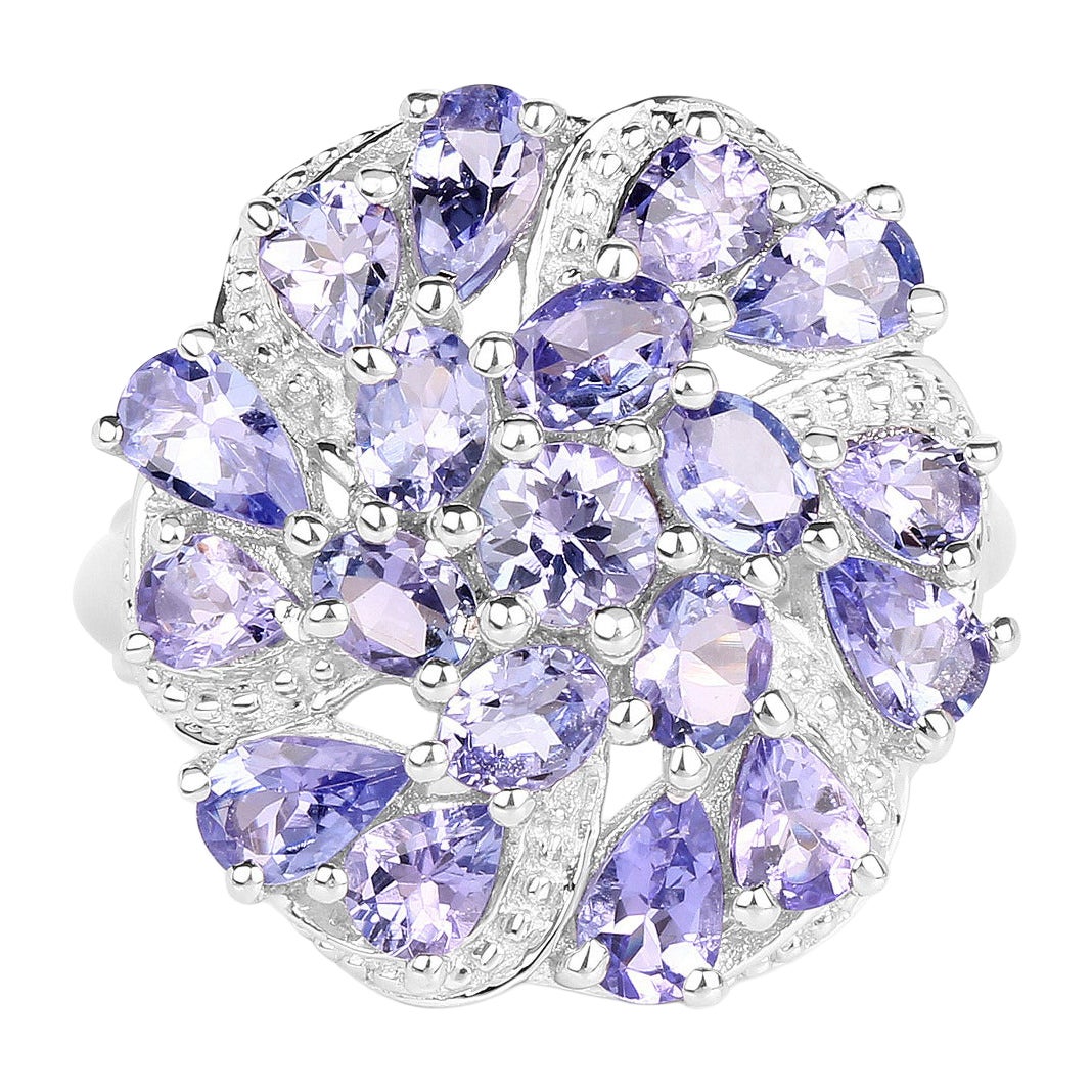 Tanzanite Flower Ring 3.28 Carats Sterling Silver