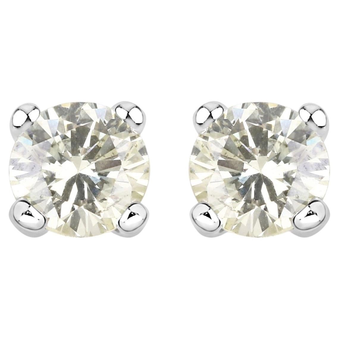 Diamond Stud Earrings 0.7 Carats 14K White Gold