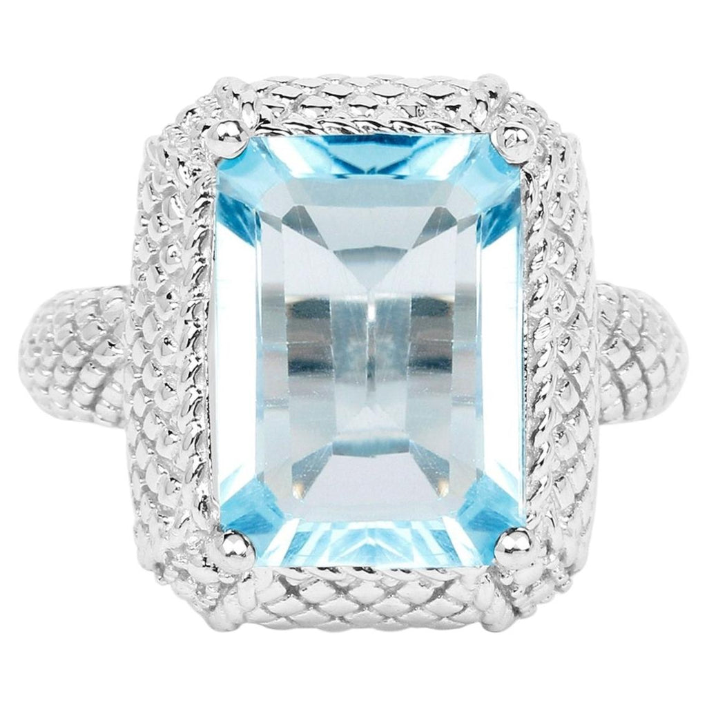 Blue Topaz Ring 9.24 Carats Sterling Silver