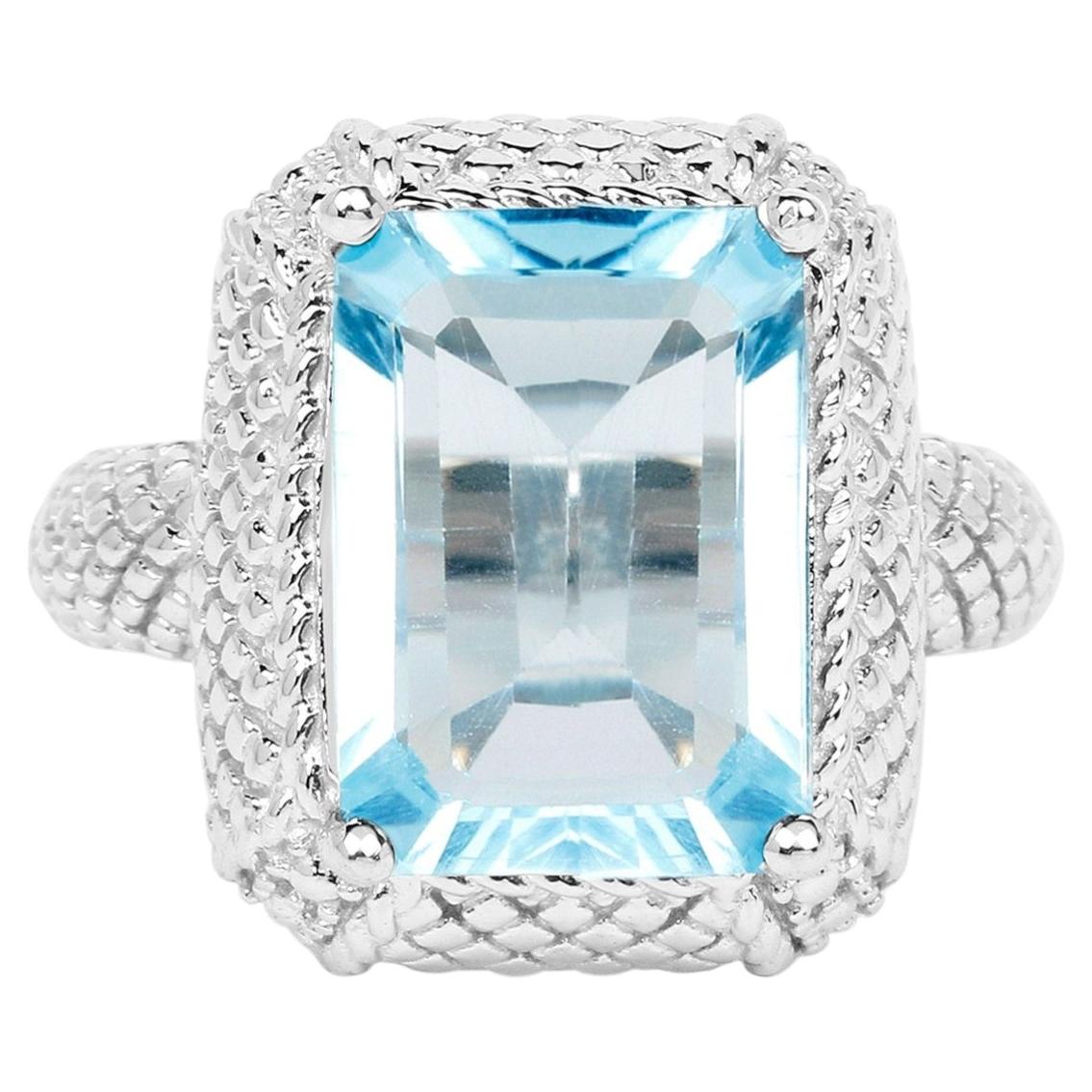 Blue Topaz Ring 9.24 Carats Sterling Silver