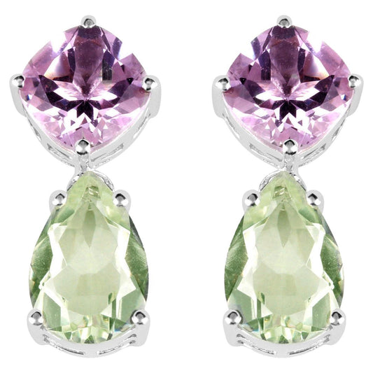 Amethyst Dangle Earrings Green and Pink 8.98 Carats Sterling Silver