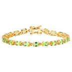 Peridot Tennis Bracelet 8.6 Carats Oval Cut 14K Yellow Gold Plated Silver