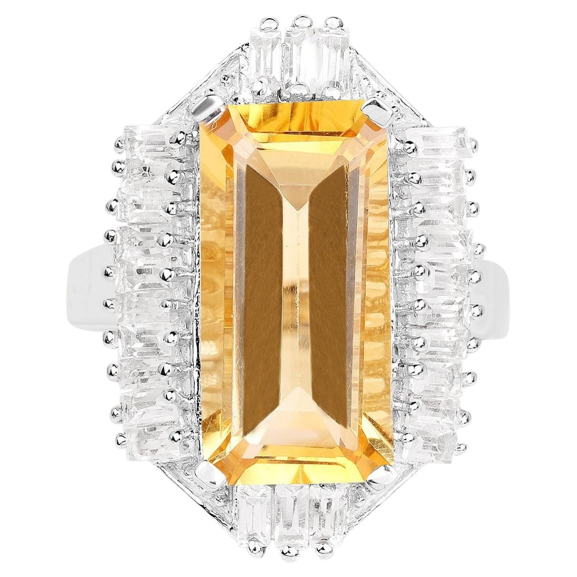 Citrine Ring With White Topaz 9.1 Carats Sterling Silver