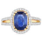 Blue Sapphire Ring With Diamonds 2.78 Carats 18K Yellow Gold