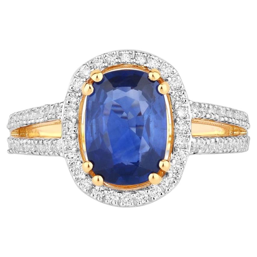 Blue Sapphire Ring With Diamonds 2.78 Carats 18K Yellow Gold