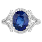 Blue Sapphire Ring With Diamonds 3.68 Carats 18K White Gold