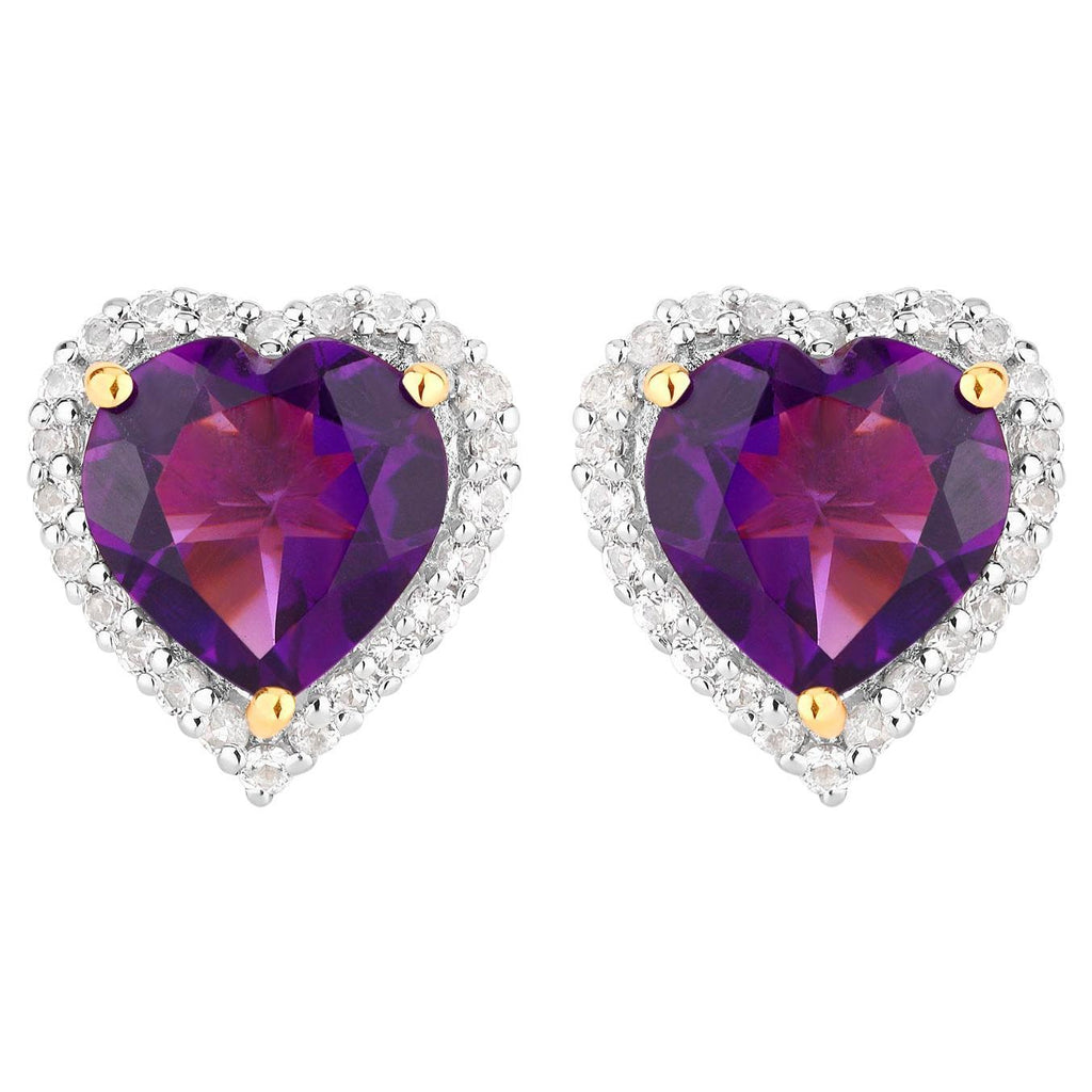 Amethyst Earrings White Topaz 3.46 Carats 18K Yellow Gold Plated Silver