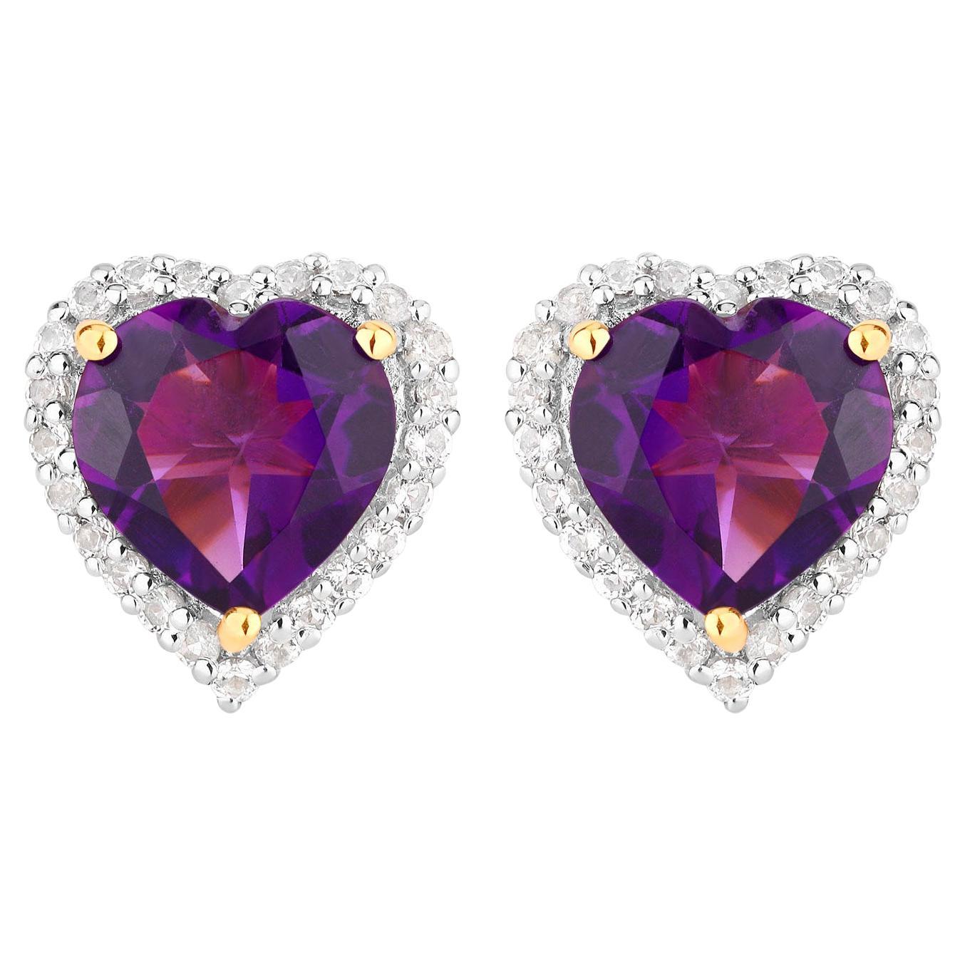 Amethyst Earrings White Topaz 3.46 Carats 18K Yellow Gold Plated Silver