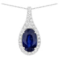 Blue Sapphire Pendant With Diamonds 3.77 Carats 18K White Gold