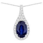 Blue Sapphire Pendant With Diamonds 3.77 Carats 18K White Gold
