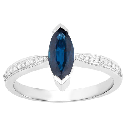 Natural Blue Sapphire Ring With Diamonds 1.39 Carats 14K White Gold