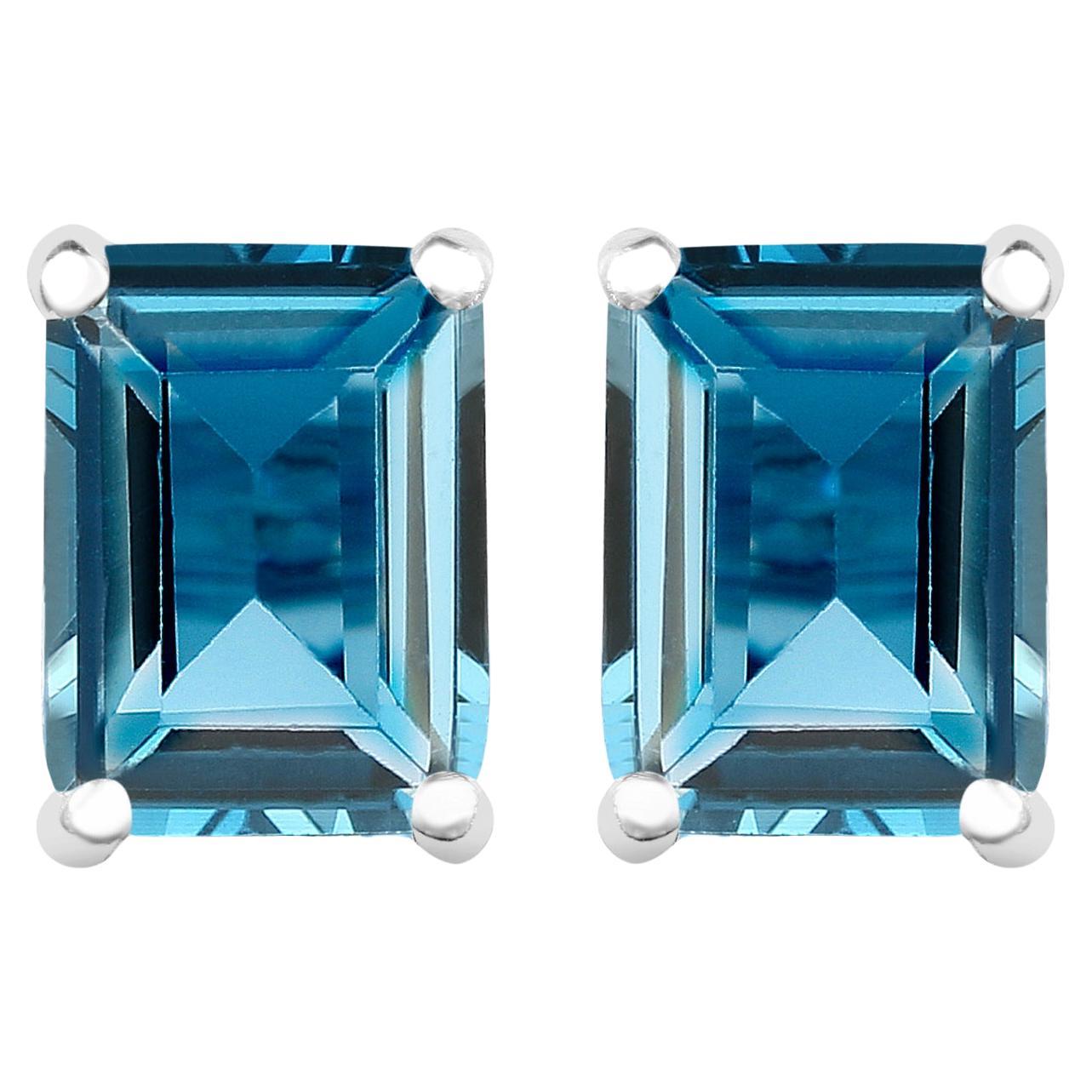 London Blue Topaz Stud Earrings 3.88 Carats