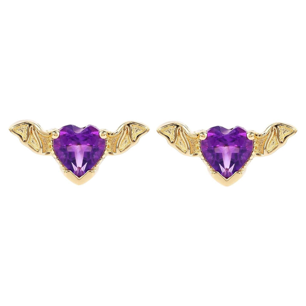 Amethyst Bat Stud Earrings 0.34 Carats Gold Plated Silver