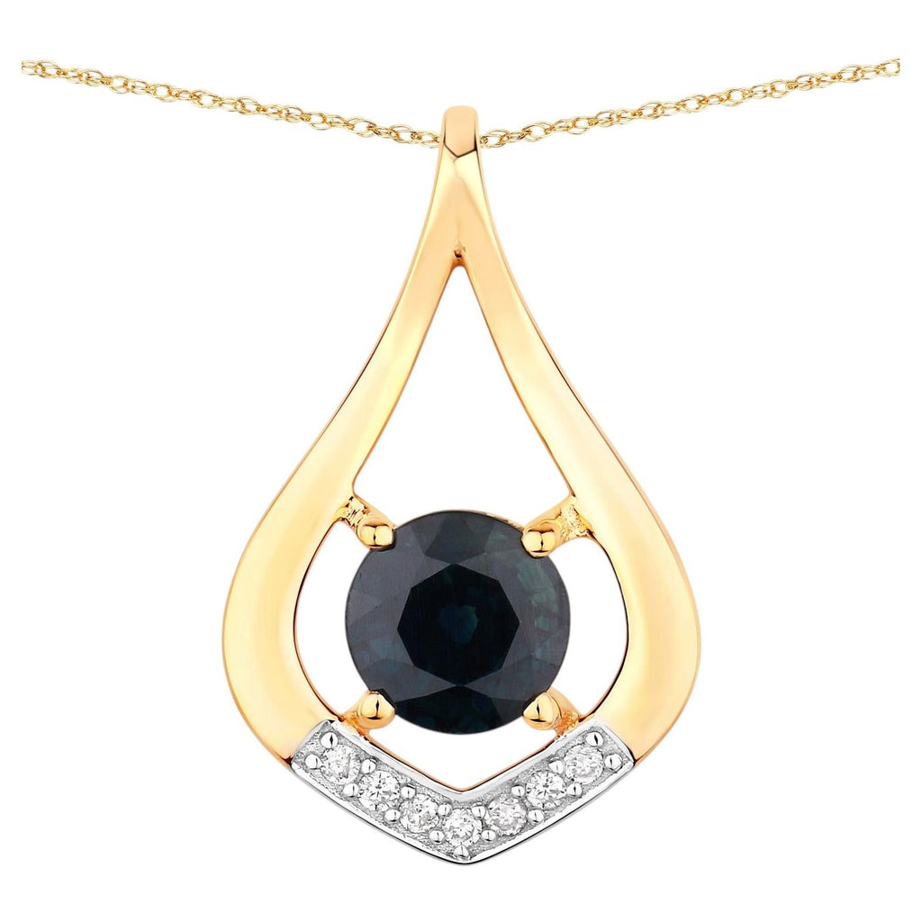 Blue Sapphire Pendant With Diamonds 1.2 Carats 10K Yellow Gold