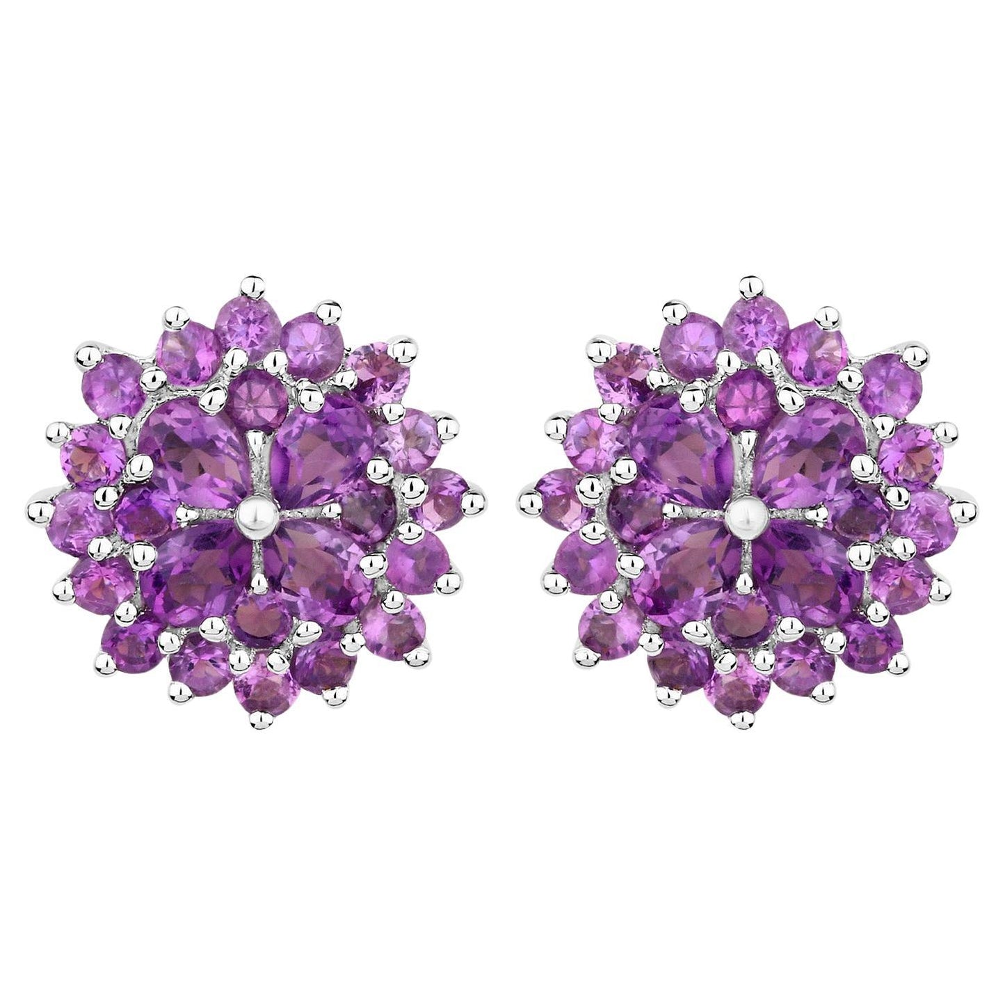 Amethyst Stud Earrings 2.40 Carats Rhodium Plated Sterling Silver