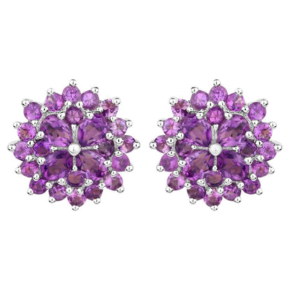 Amethyst Stud Earrings 2.40 Carats Rhodium Plated Sterling Silver