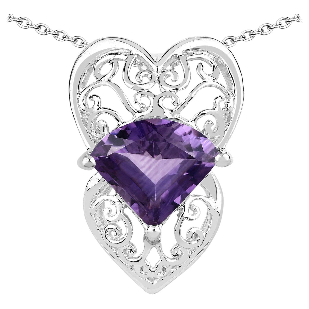 Amethyst Heart Pendant 7.78 Carats Sterling Silver