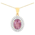 Pink Sapphire Pendant With Diamonds 2.5 Carats 14K Yellow Gold