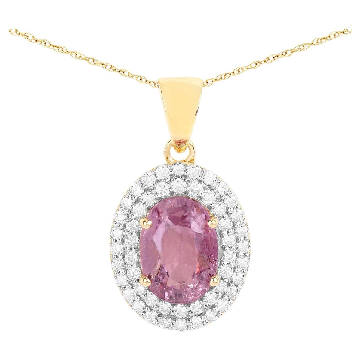 Pink Sapphire Pendant With Diamonds 2.5 Carats 14K Yellow Gold