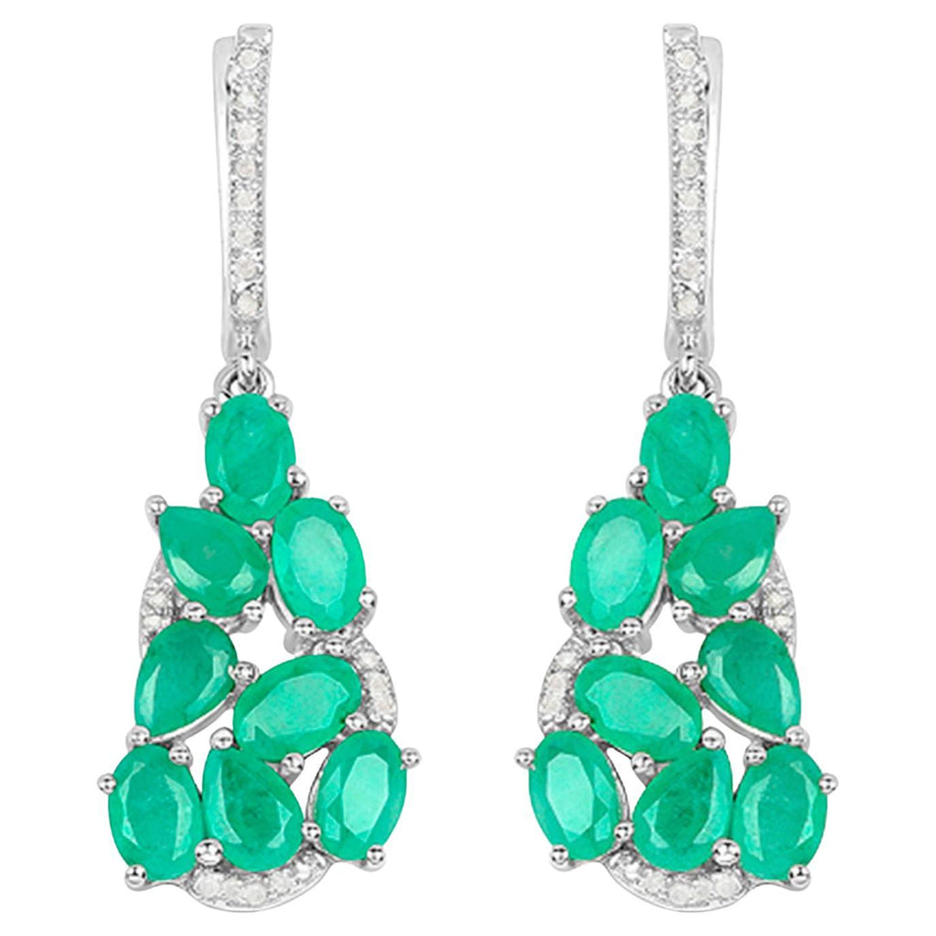 Emerald Dangle Earrings Diamonds 6.6 Carats Silver