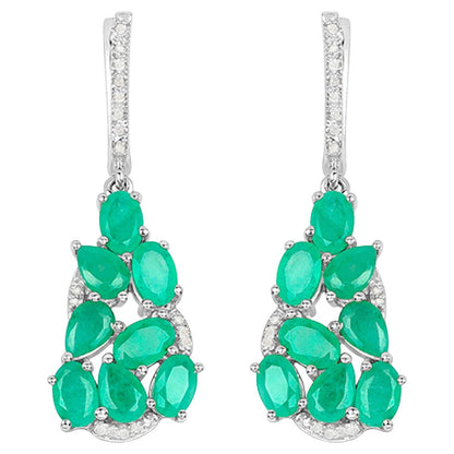 Emerald Dangle Earrings Diamonds 6.6 Carats Silver