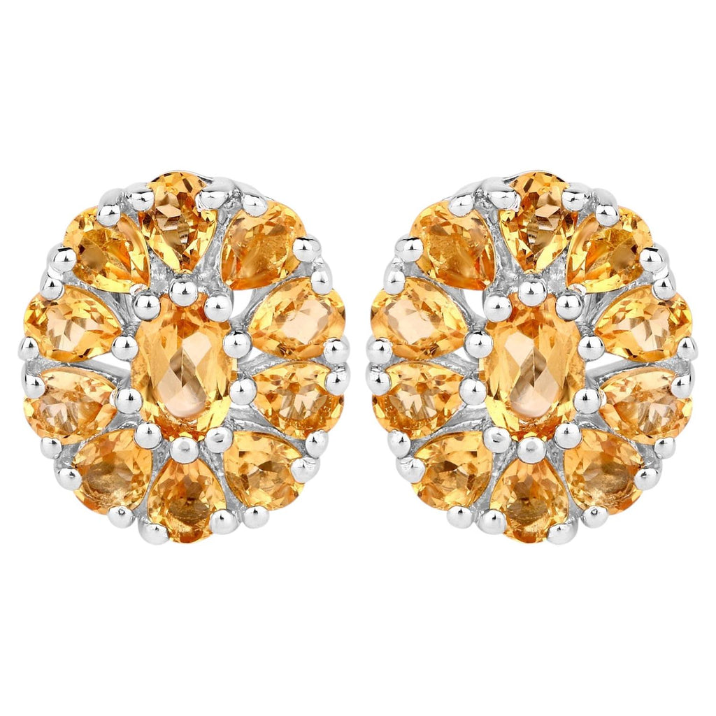 Citrine Cluster Earrings 4.02 Carats Sterling Silver