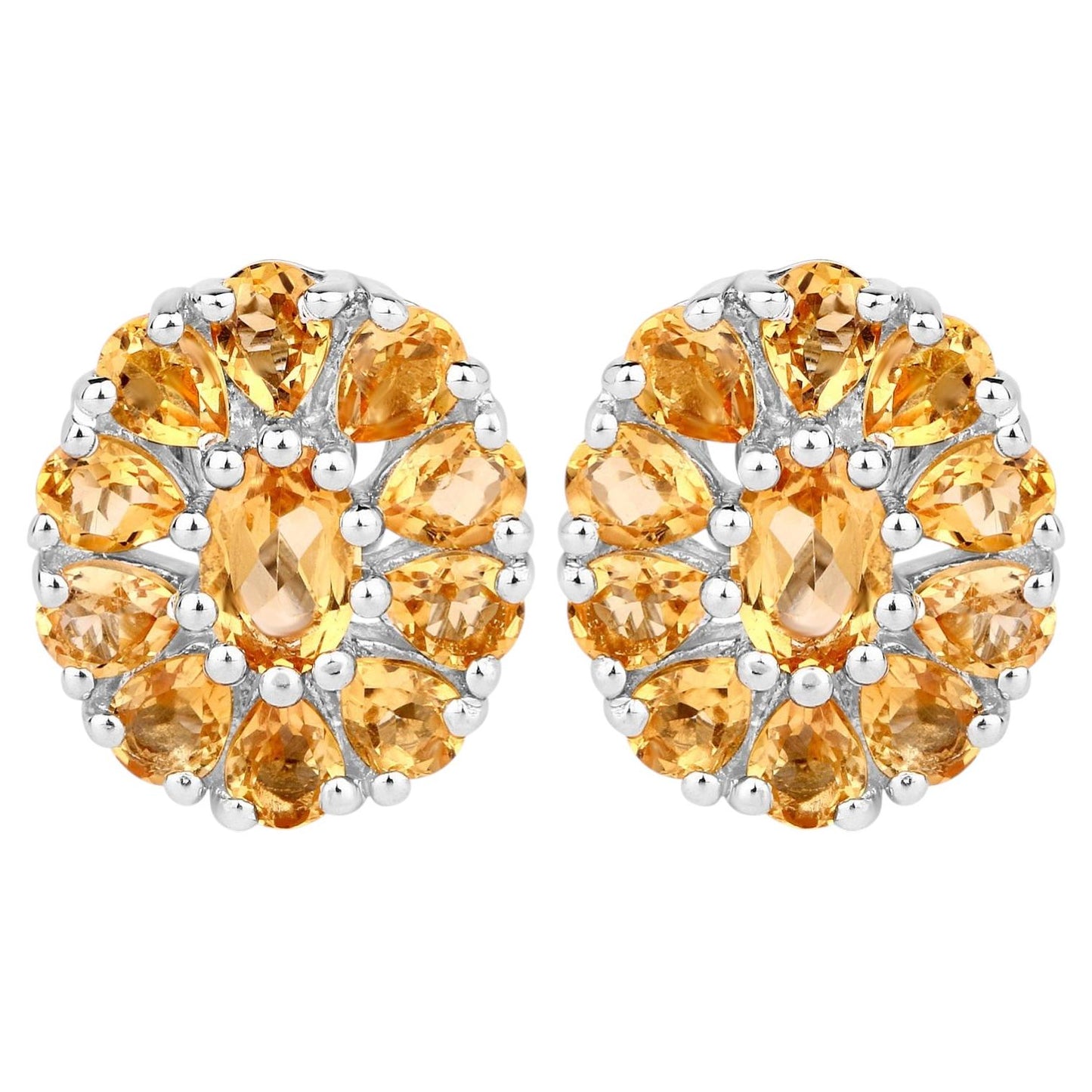 Citrine Cluster Earrings 4.02 Carats Sterling Silver