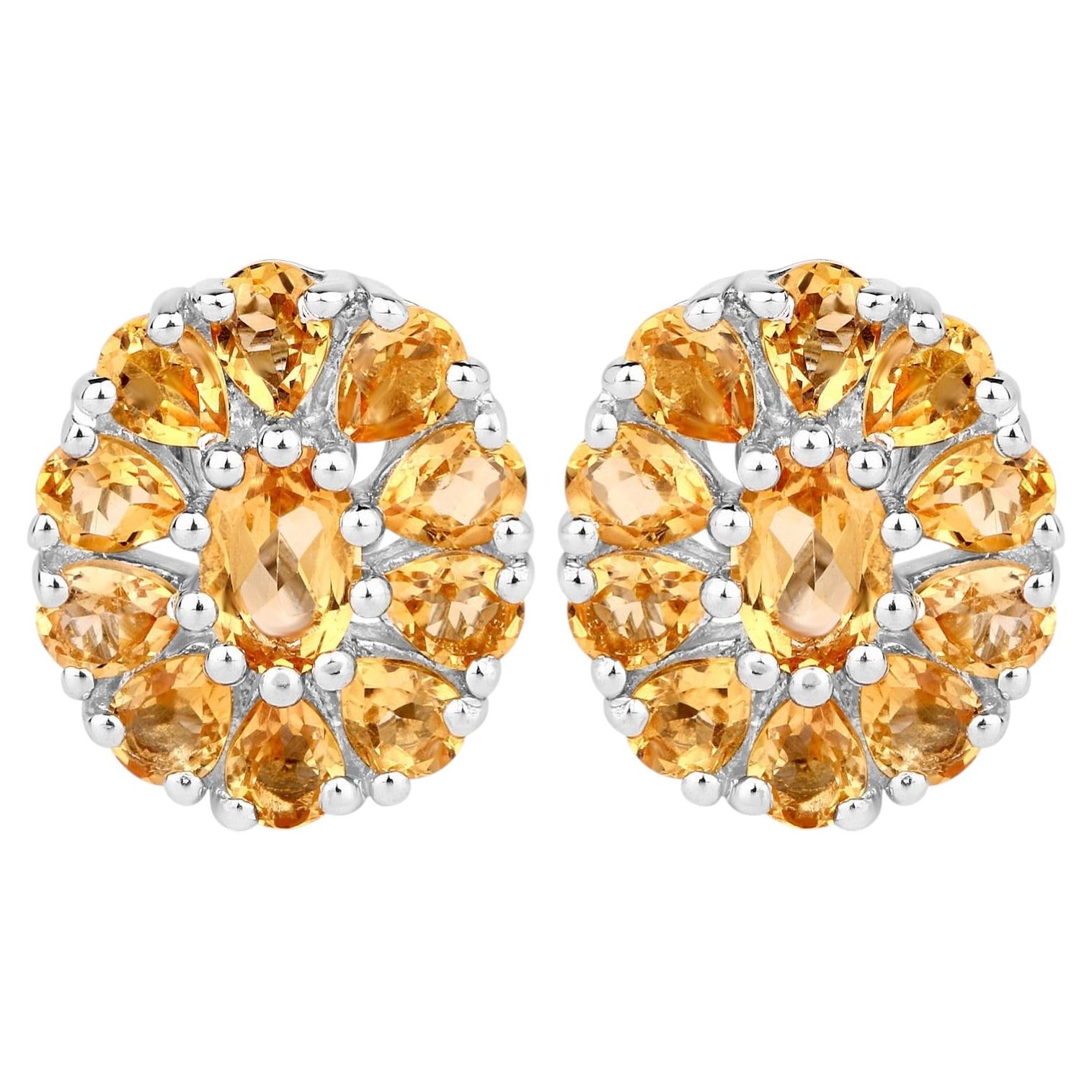 Citrine Cluster Earrings 4.02 Carats Sterling Silver