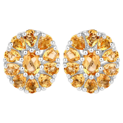 Citrine Cluster Earrings 4.02 Carats Sterling Silver