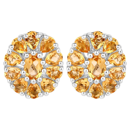 Citrine Cluster Earrings 4.02 Carats Sterling Silver