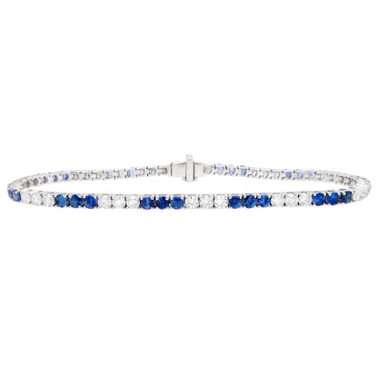 Blue Sapphires and Diamonds Tennis Bracelet Round Cut 5.3 Carats 18K Gold