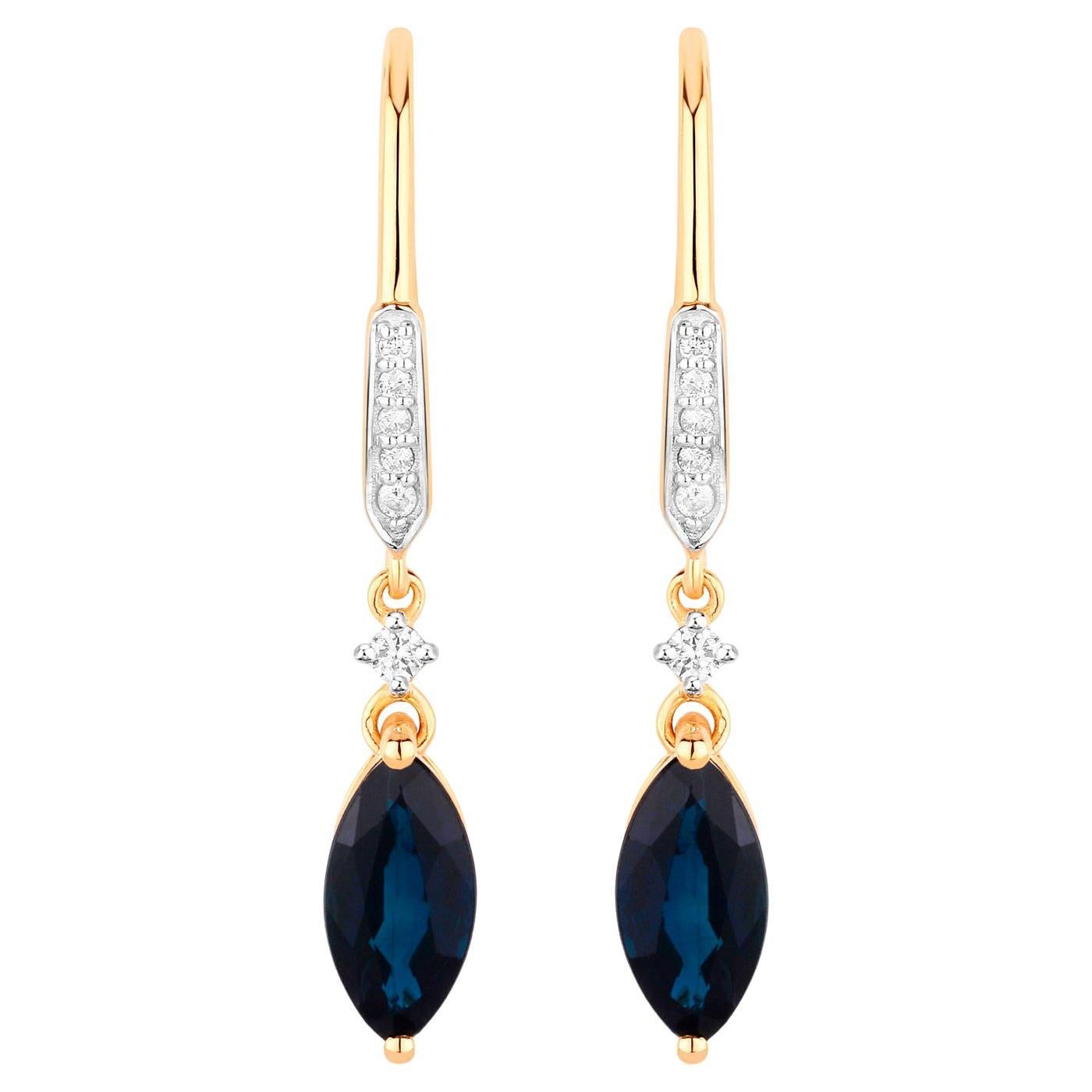 Blue Sapphire Earrings Diamonds 2.7 Carats 14K Yellow Gold