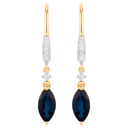 Blue Sapphire Earrings Diamonds 2.7 Carats 14K Yellow Gold