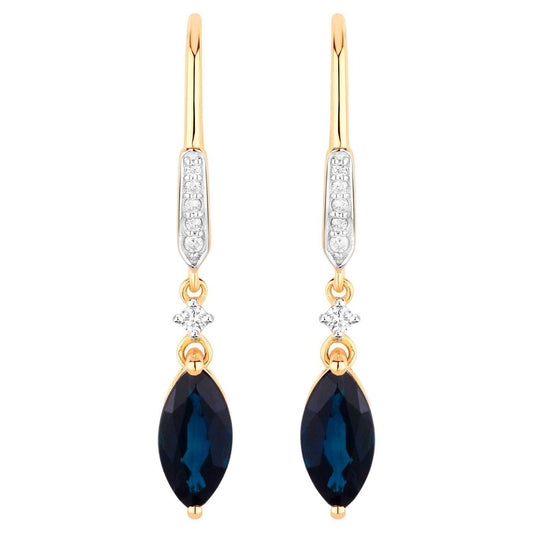 Blue Sapphire Earrings Diamonds 2.7 Carats 14K Yellow Gold